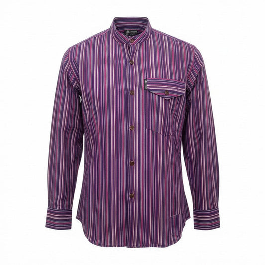 Nomad Sari Grandad Hemd - Schwarz Lila - Medium