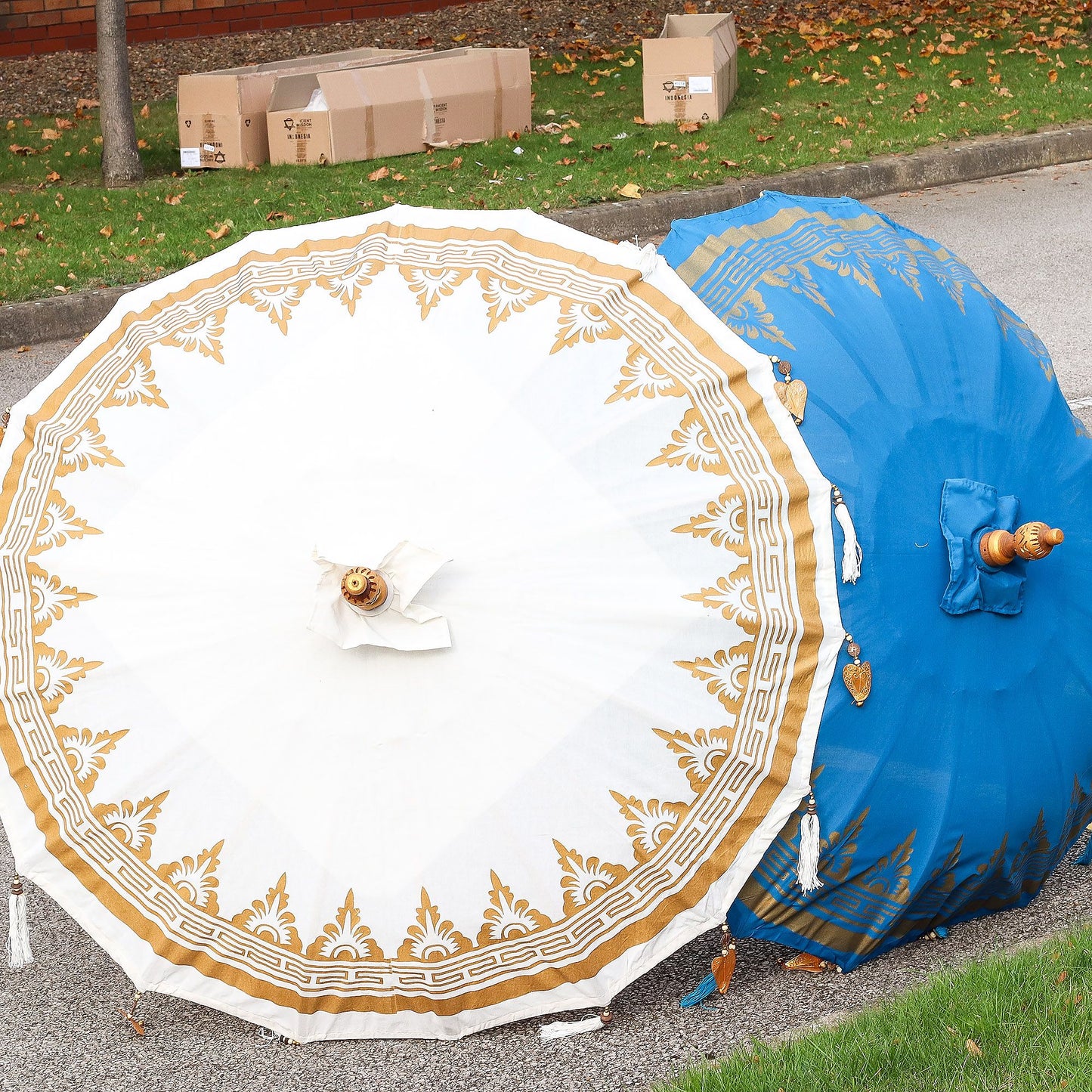 Bali Terrassenschirm – Segeltuch – Naturdekor – 1,5 m