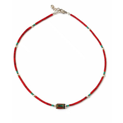 Collar nepalí de gemas extrafinas - Coral Tribal Bead