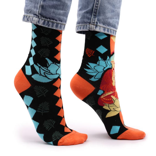 Hop Hare Socken (41-46) - Blauer Buddha &amp; Lotus - Mit Dose