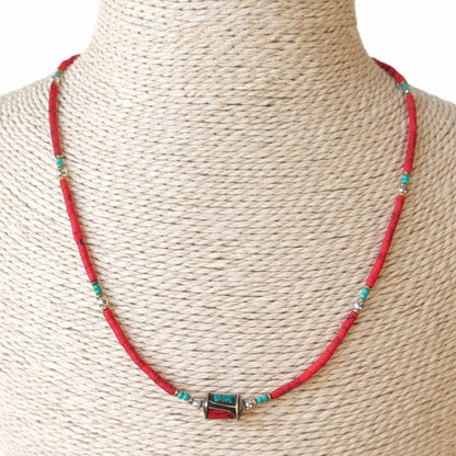 Collar nepalí de gemas extrafinas - Coral Tribal Bead